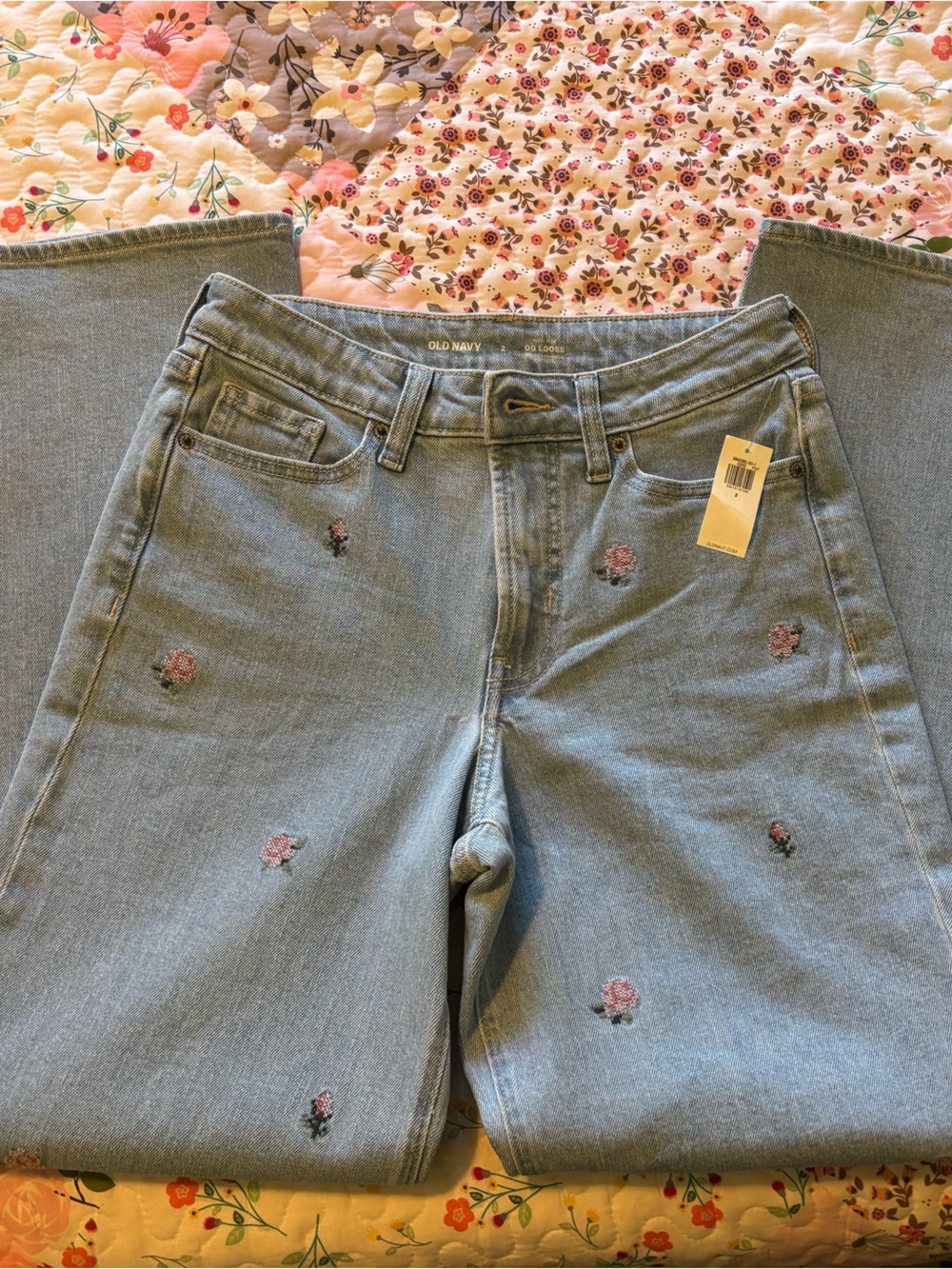 NWT Old Navy OG Loose embroidered jeans